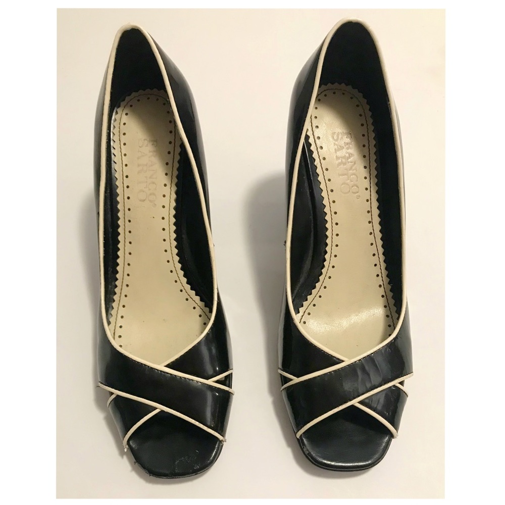 Franco Sarto, Black Patent Leather Peep Toe Heels - Picture 2 of 10